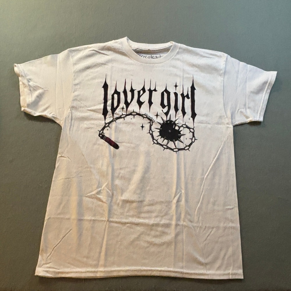 TK Creates Lover Girl Graphic T-Shirt Womens L White Goth Emo Streetwear Spencer